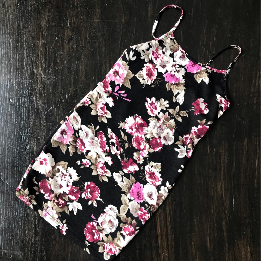 Shein black with pink flower dress size 10y